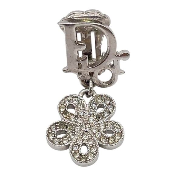 Christian Dior Flora Rhinestone x Metal Silver Earrings W/Box/Dustbag - Picture 7 of 14